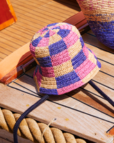 Raffia Bucket Hat - Bold Pink and Summer Purple Mix | 