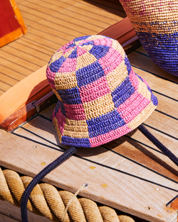 Raffia Bucket Hat - Bold Pink and Summer Purple Mix