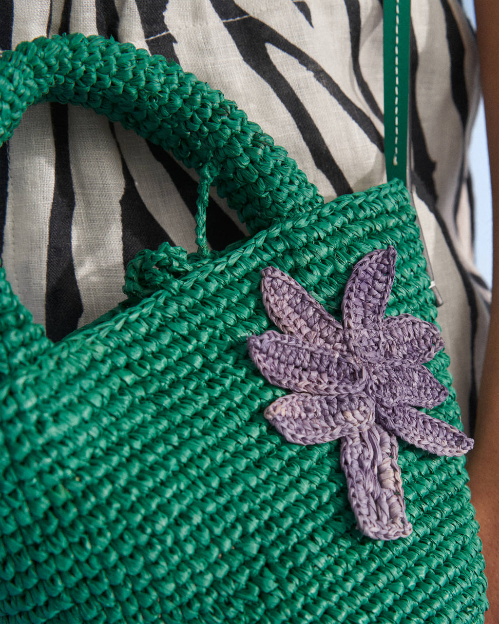 Raffia & Leather Summer Bag Mini - Vitamin Green with Palm