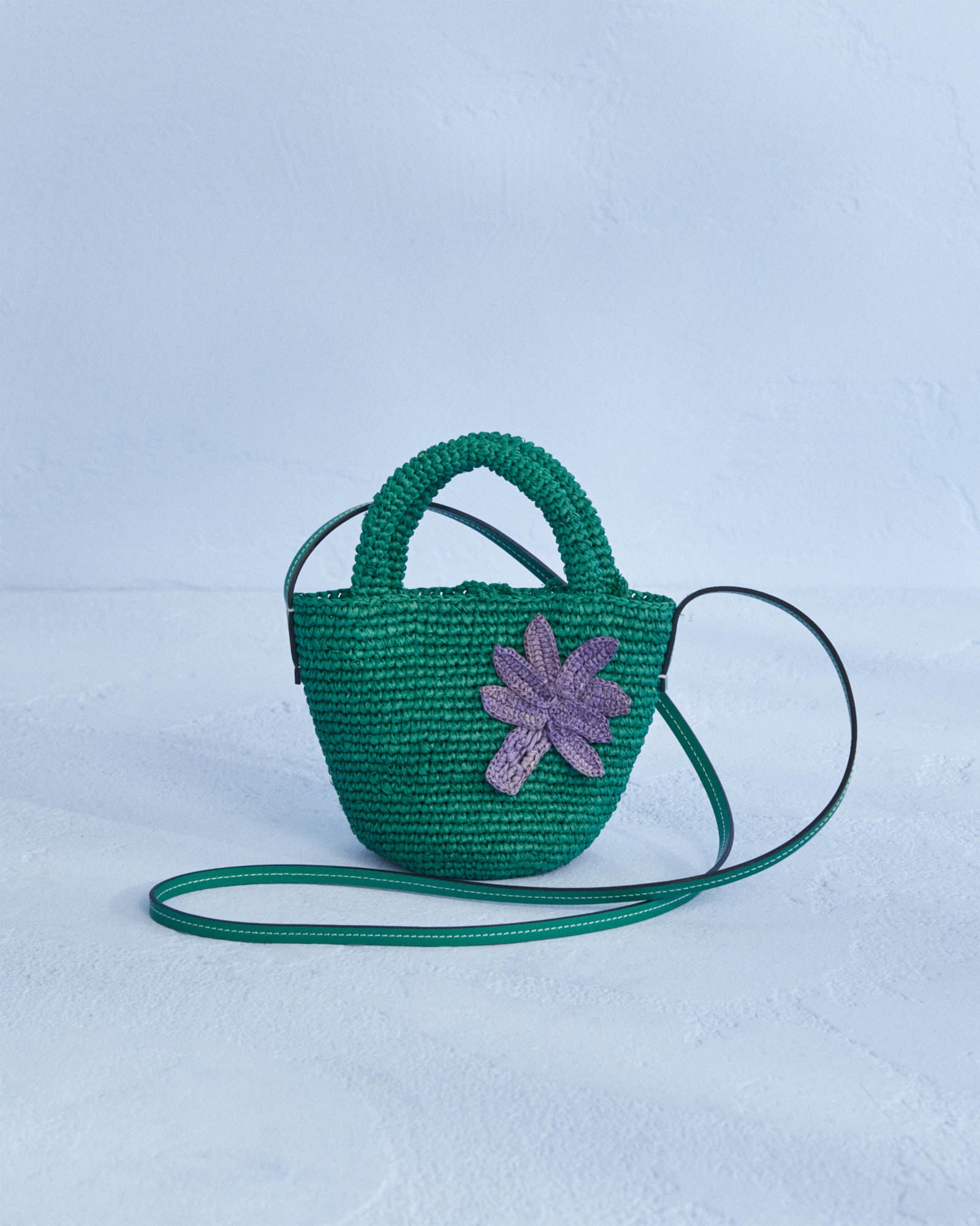 Raffia & Leather Summer Bag Mini - Cross-body Bag - Vitamin Green with Palm