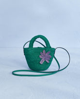 Raffia & Leather Summer Bag Mini - Vitamin Green with Palm | 