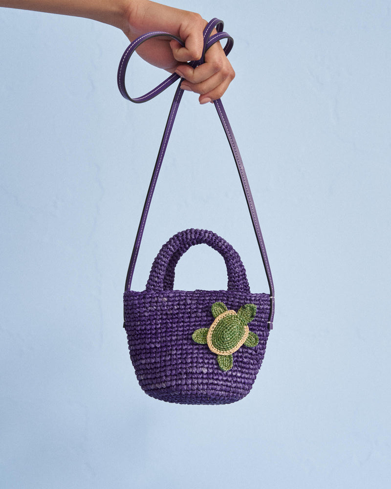 Manebí Raffia & Leather Summer Bag Mini - Cross-body Bag - Summer Purple with Turtle