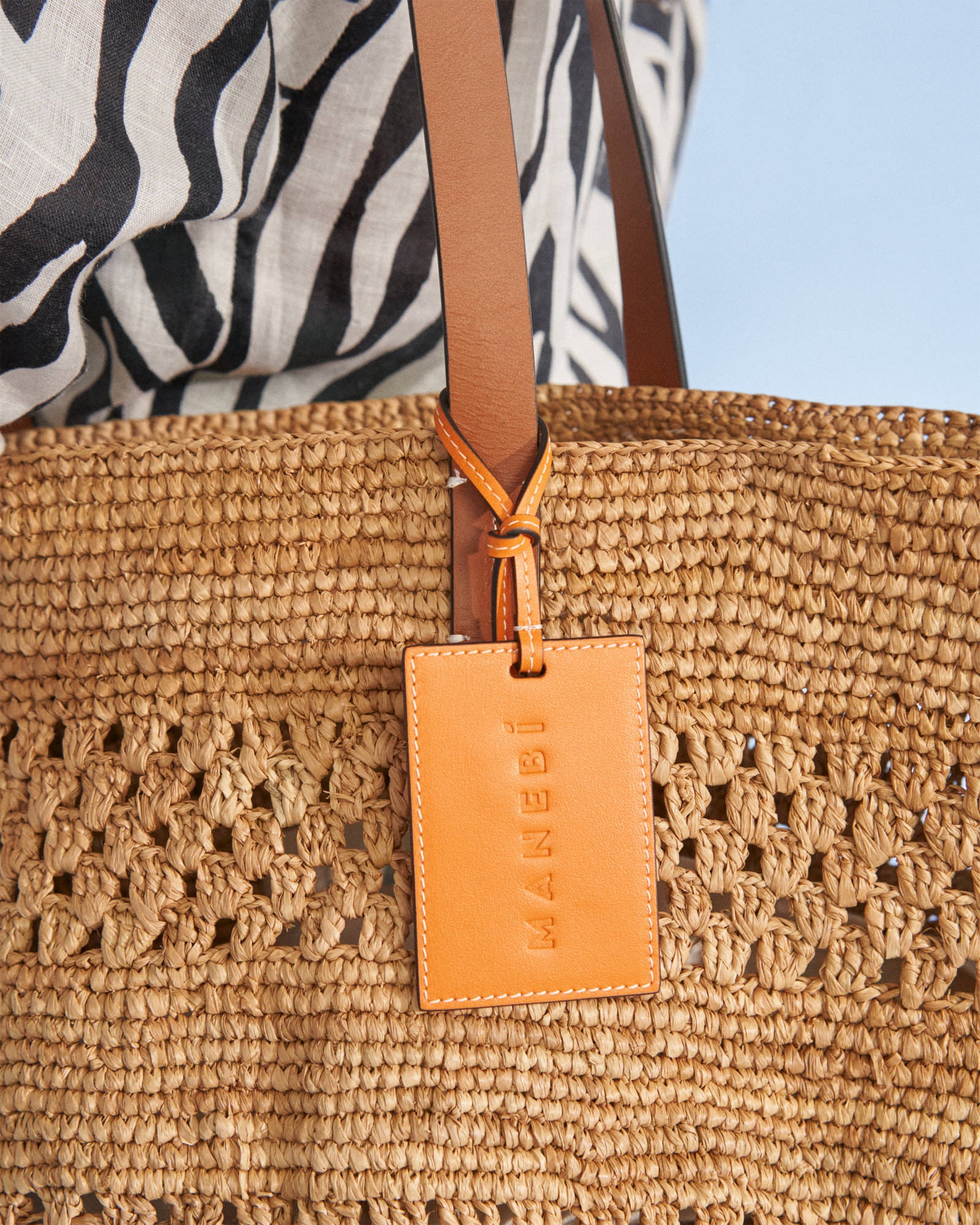 Raffia & Brown Leather Basket Bag Weaving - Tan
