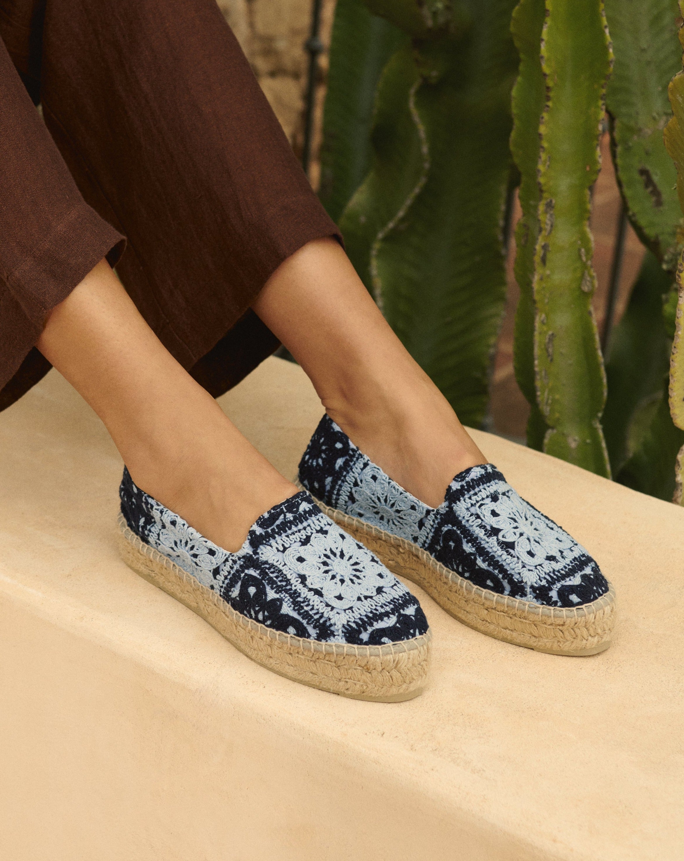 Manebí Cotton Crochet|Double Sole Espadrilles - Indigo \u0026 Navy Blue