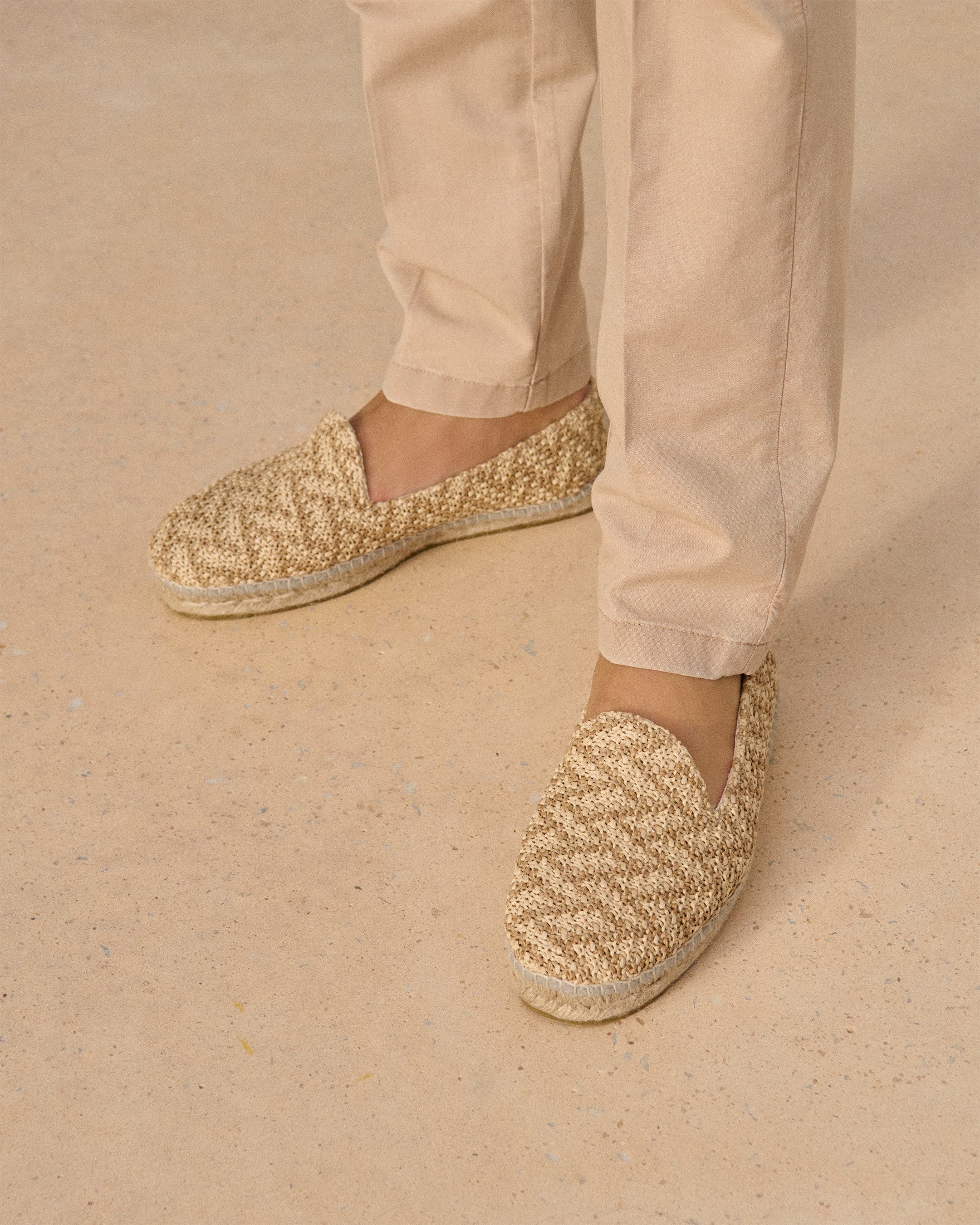 Manebí Raffia Zig Zag Espadrilles - Cream \u0026 Natural