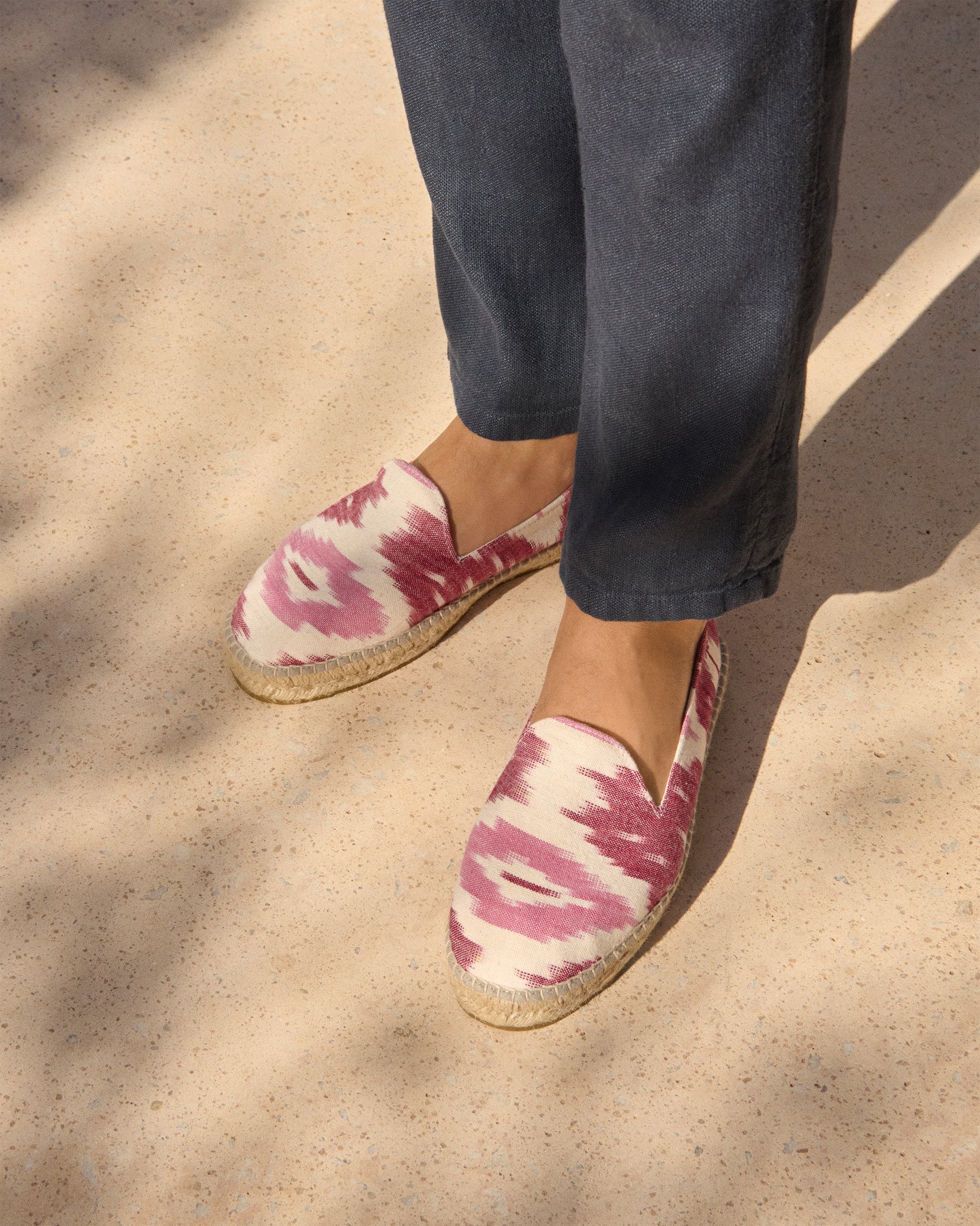 Dyed Cotton Espadrilles - Pink And White Ikat