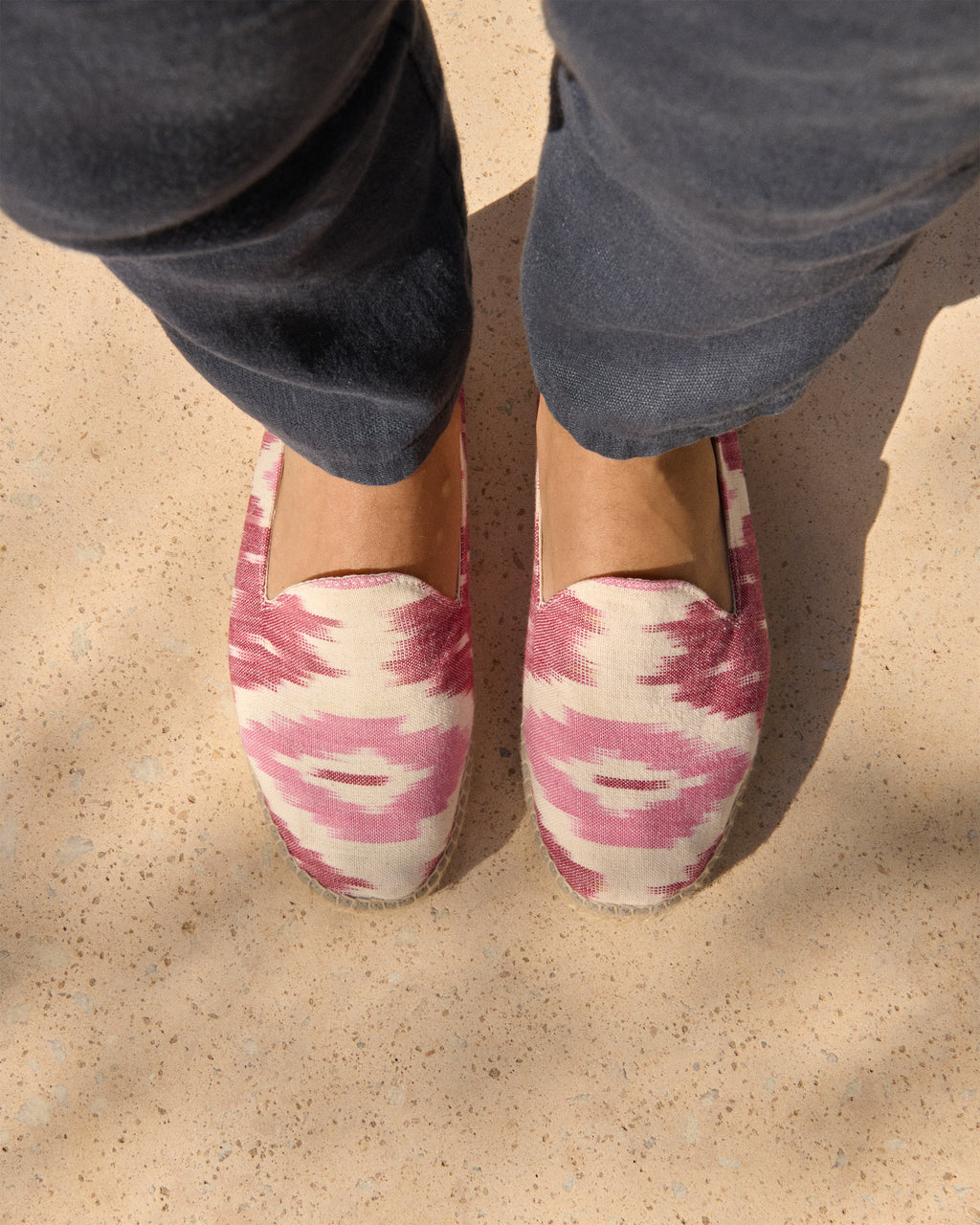 Dyed Cotton Espadrilles - Pink And White Ikat
