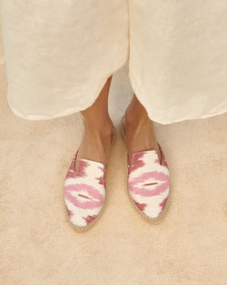 Dyed Cotton Mules - Tulum Pink And White Ikat