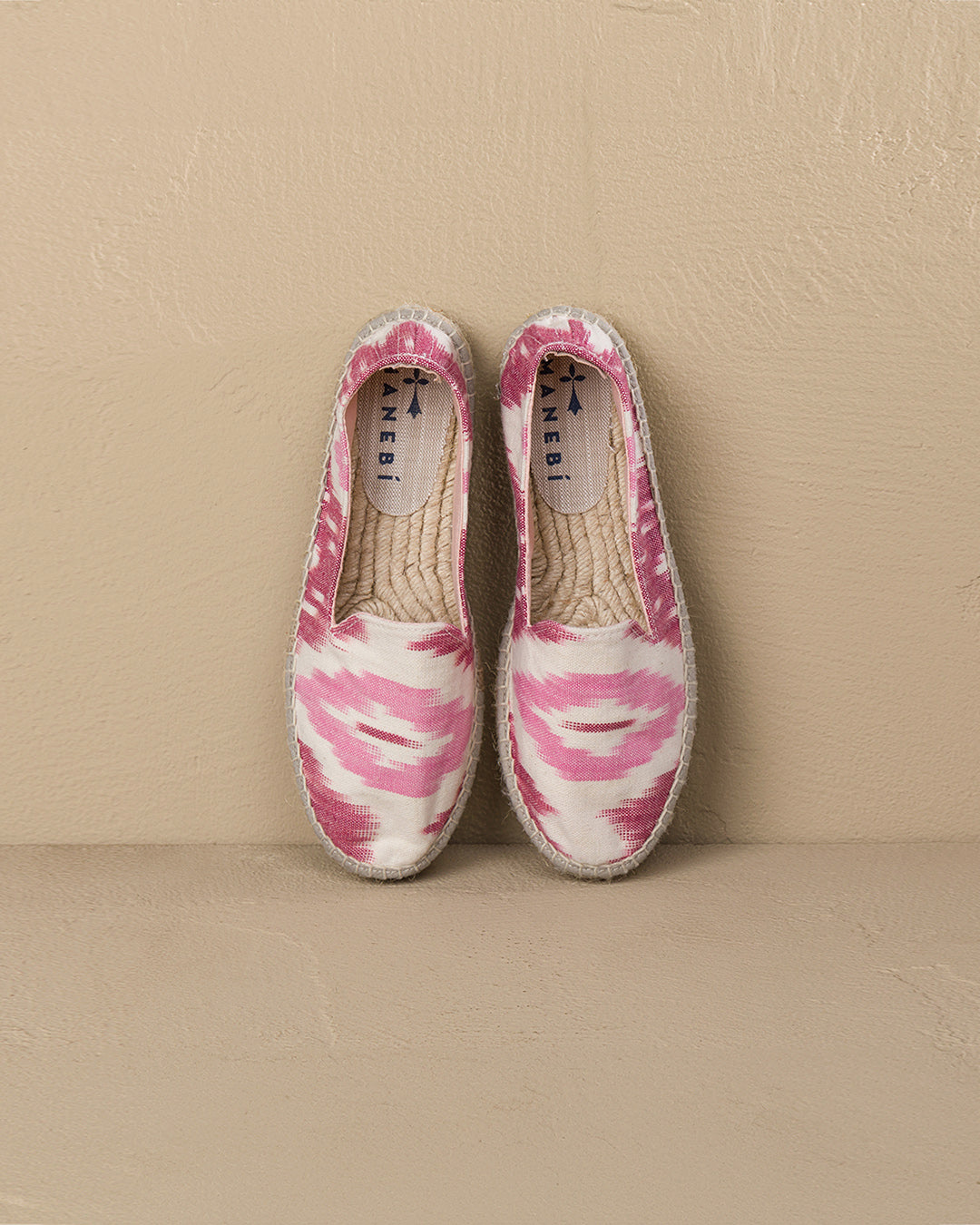 Dyed Cotton Flat Espadrilles - Tulum Pink And White Ikat