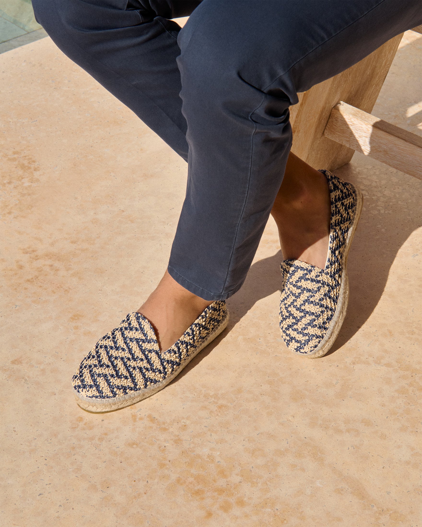 Manebí Raffia Zig Zag Espadrilles - Navy Blue And Natural