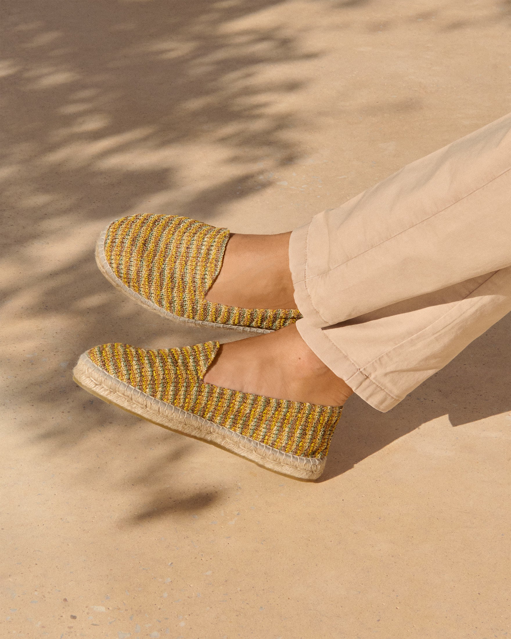 Manebí Woven Raffia Stripes|Espadrilles - Sage \u0026 Cocoa On Beige