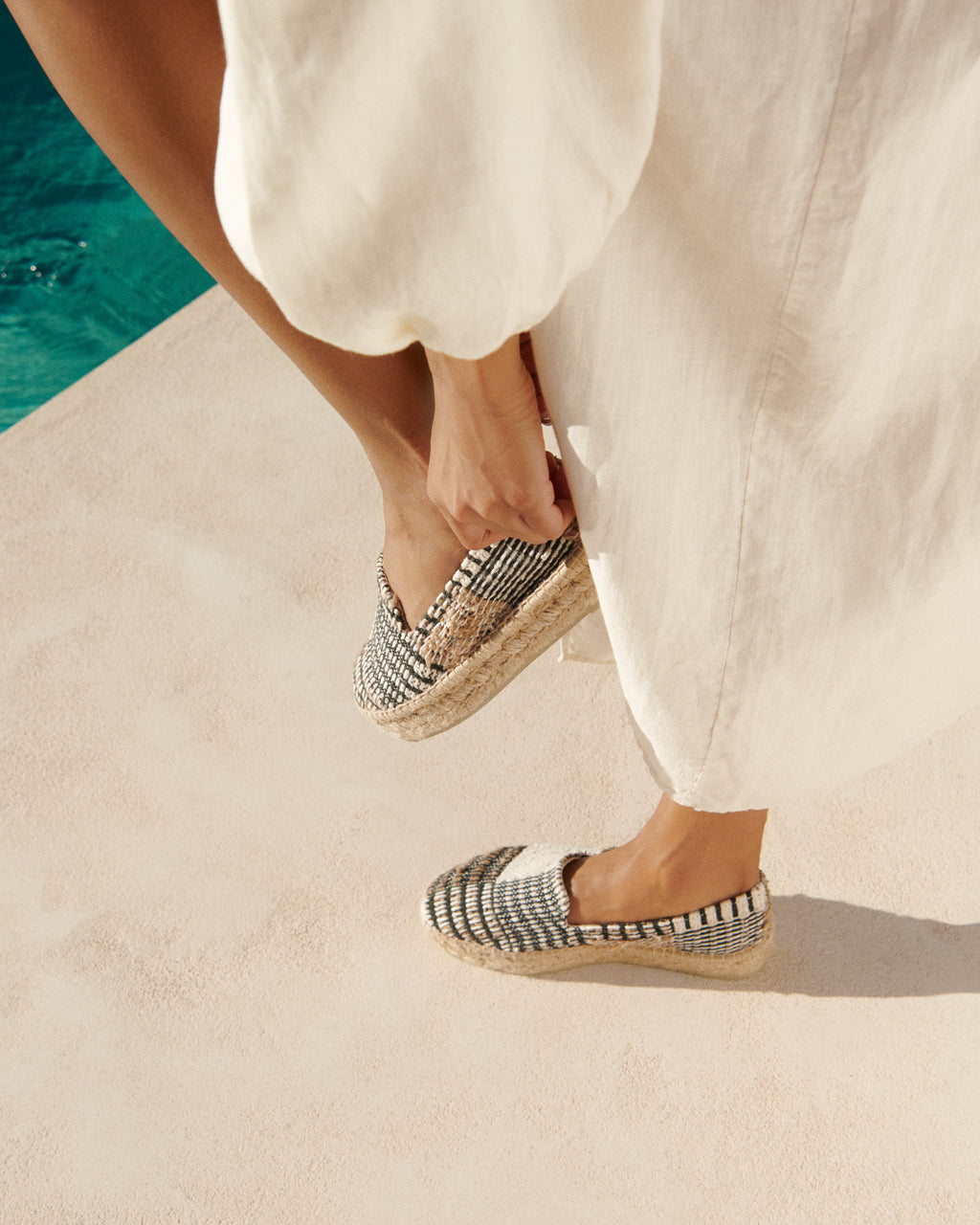 Silk And Cotton Patchwork|Double Sole Espadrilles - Yucatán White Natural And Black