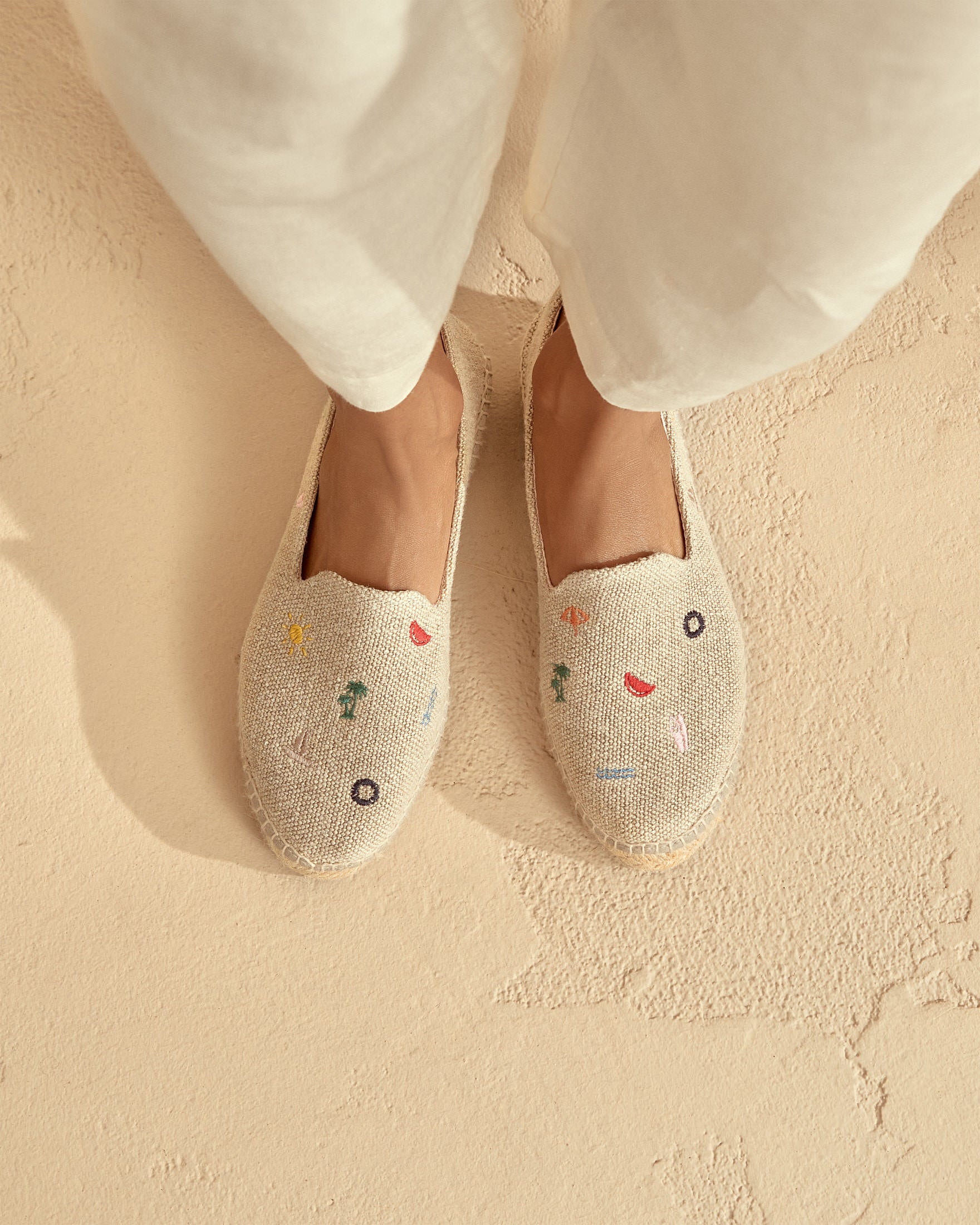 Organic Hemp With Embroidery Flat Espadrilles - Natural & Multicolor Summer Stickers