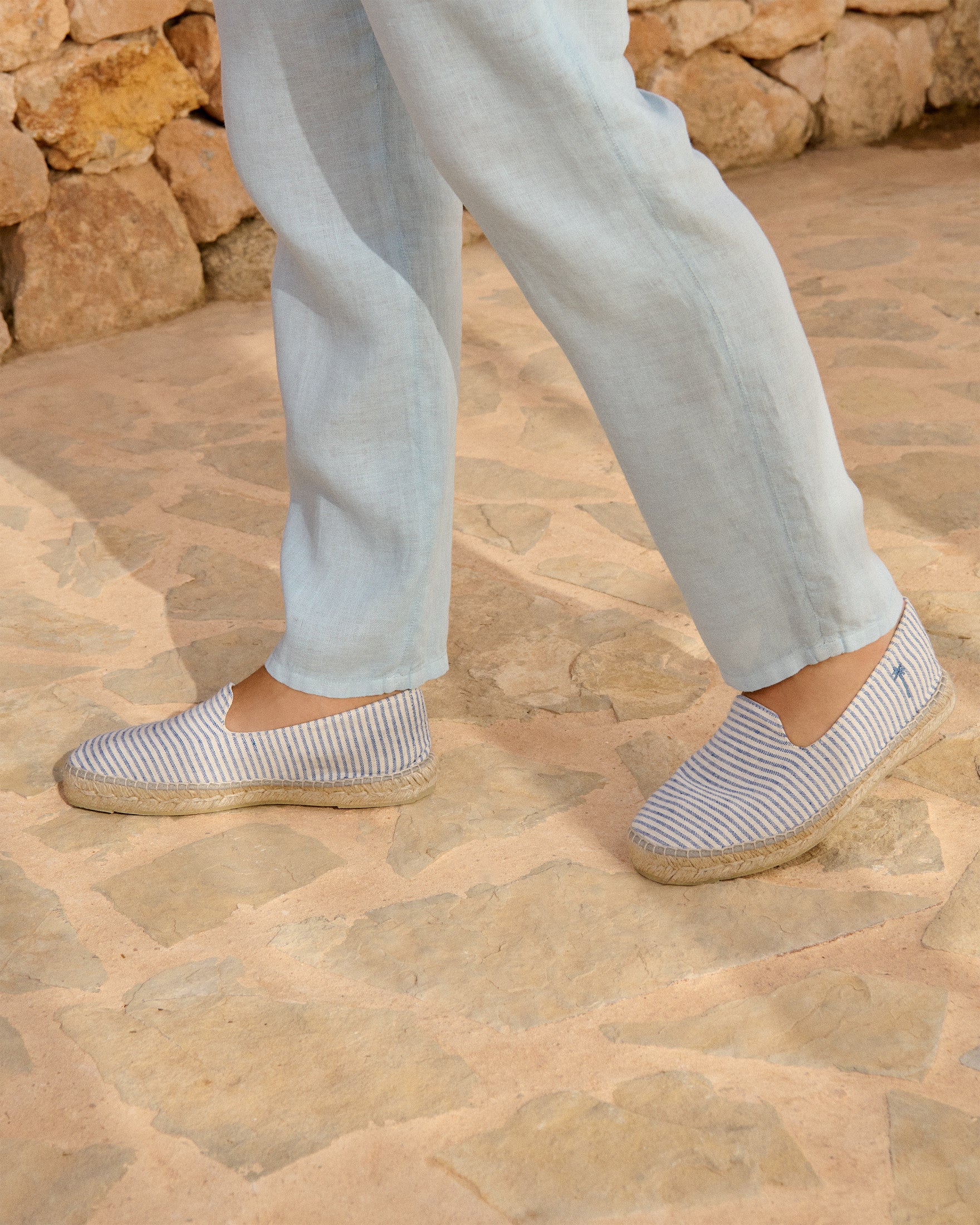 Manebí Recycled Cotton Canvas Espadrilles - Navy Blue Micro Stripes On Beige