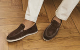 Mocassini Espadrillas<br />in Pelle Scamociata e Faux Fur - Scarpe Uomo | 