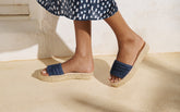 Raffia Stripes Double Sole Slides - The Blue Edit | 