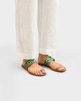 Cotton Bandana & Leather Toe Ring Sandals - Women's Shoes | 