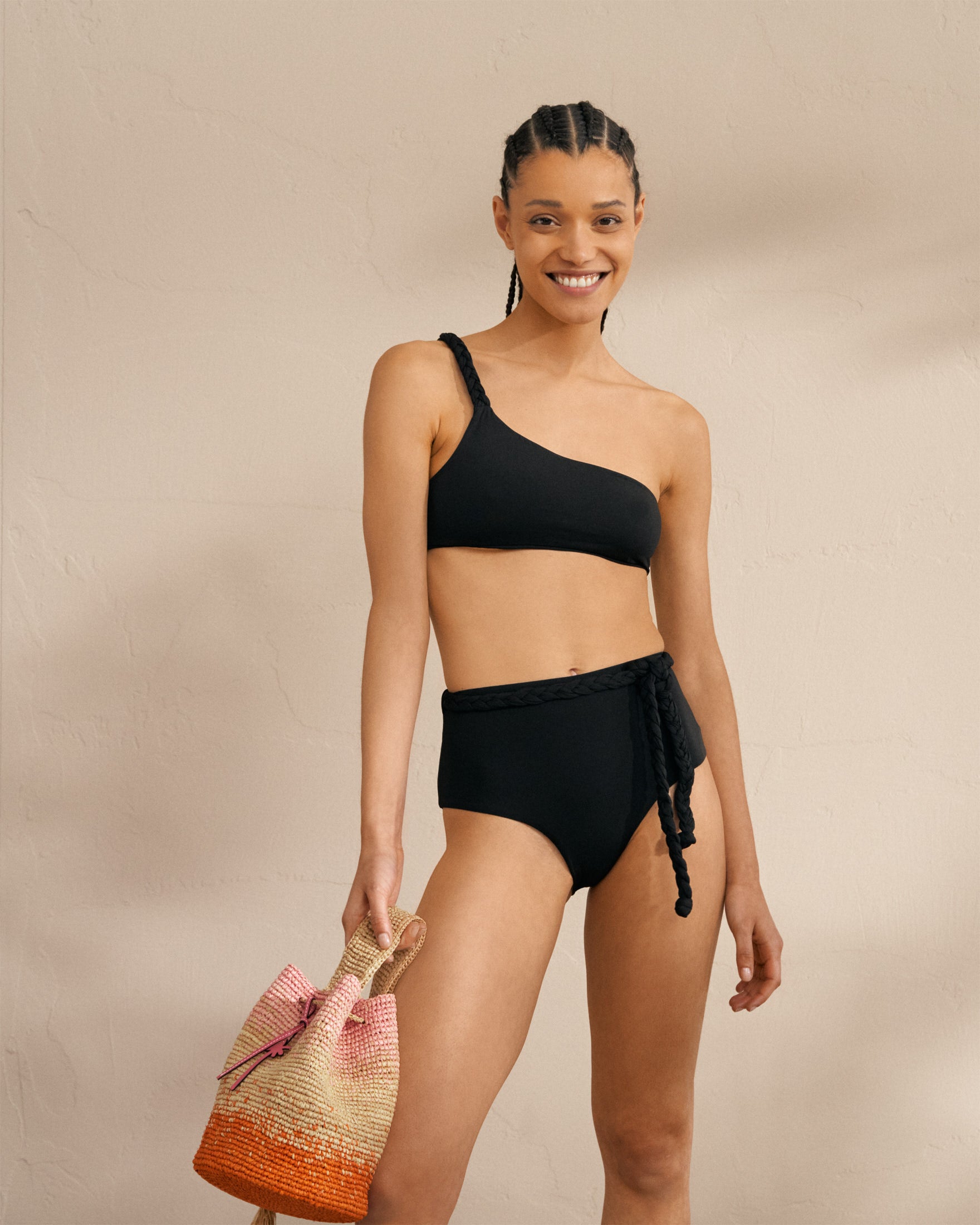 Braid One Shoulder Bikini - Hamptons - Black