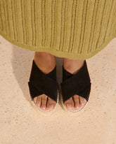 Suede Double Sole|Crossed Bands Sandals - Hamptons Black | 