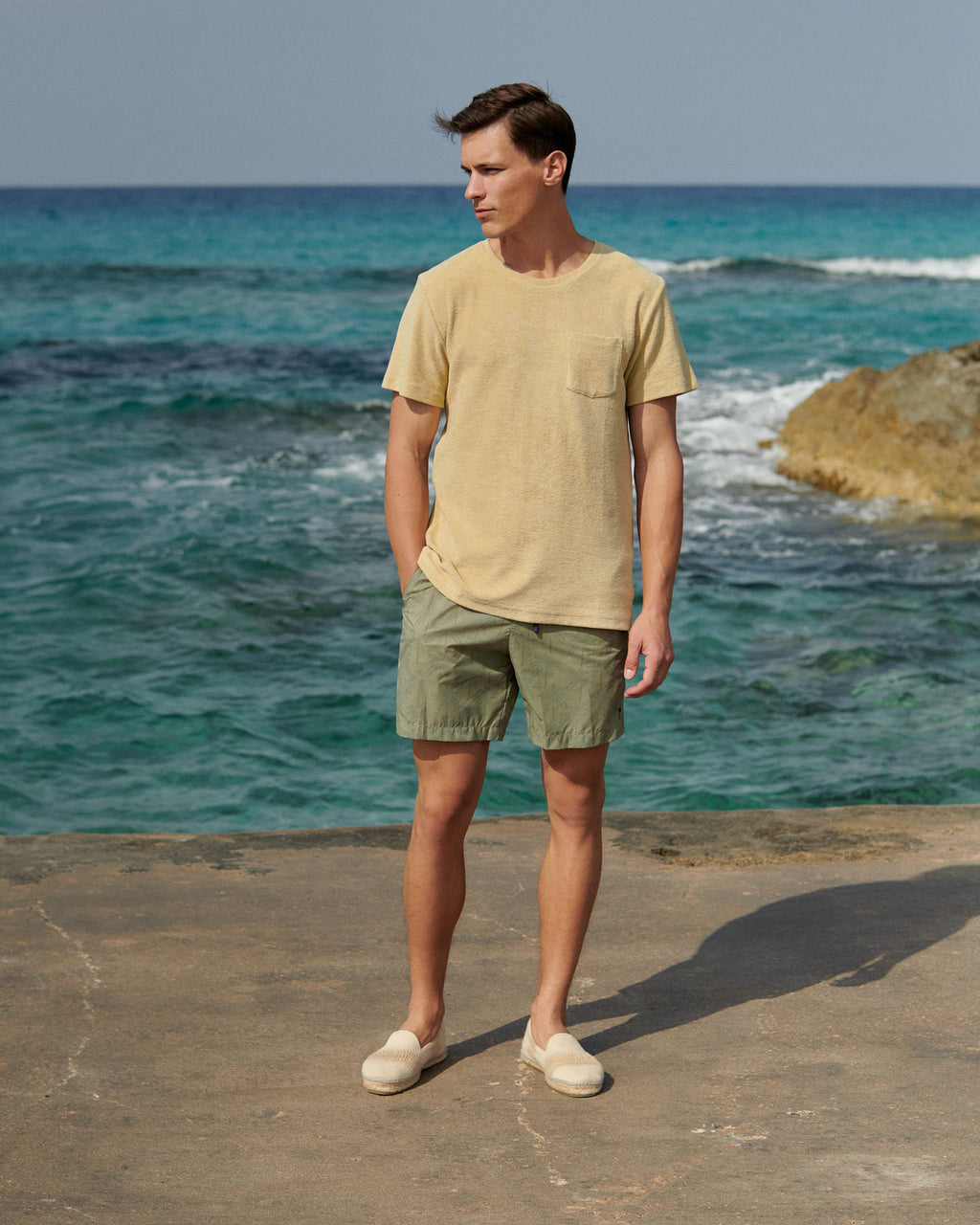 Organic Terry Cotton Emilio T-Shirt - Round-necked - Sand