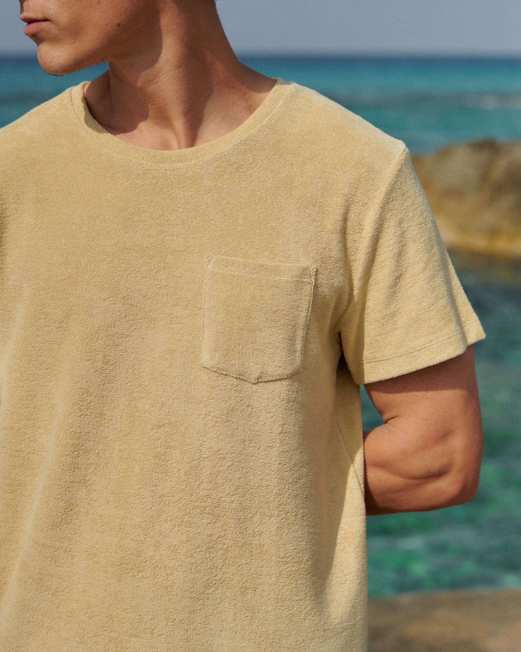 Organic Terry Cotton Emilio T-Shirt - Round-necked - Sand