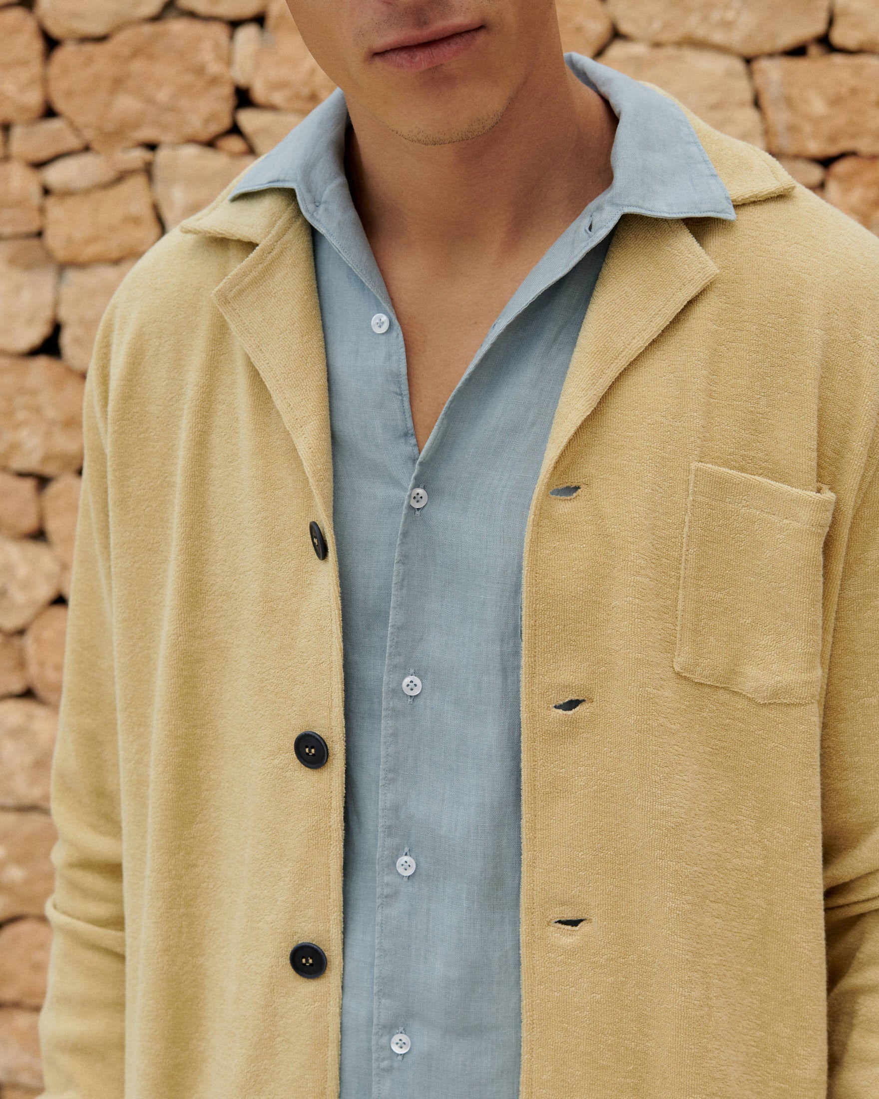 Organic Terry Cotton Nicolo Shirt - Long Sleeves - Sand