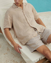 Washed Linen Havana<br />Camp-Collar Shirt - Men’s Collection | 