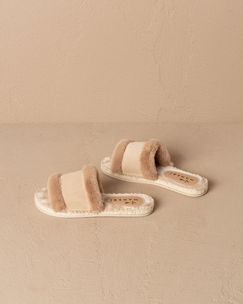 Suede And Faux Fur Flat Sandals - Champagne Beige