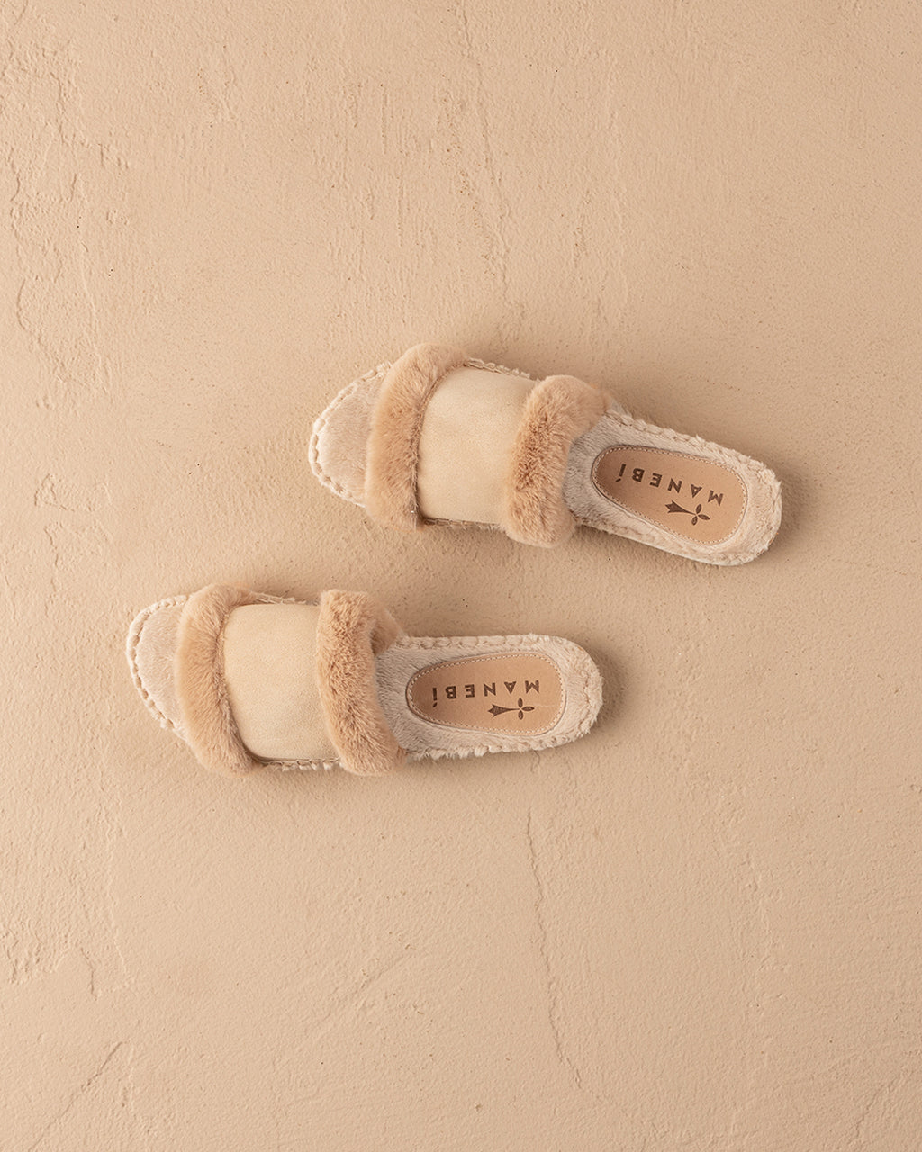Suede And Faux Fur Flat Sandals - Champagne Beige