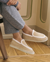 Suede Loafers Espadrilles With Faux Fur - Women's Collection | 