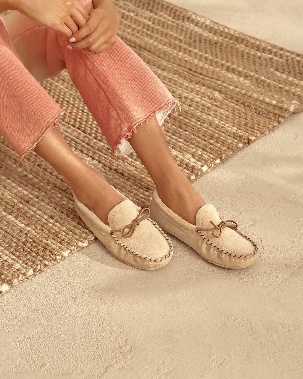 Suede And Wool Moccasins - Champagne Beige