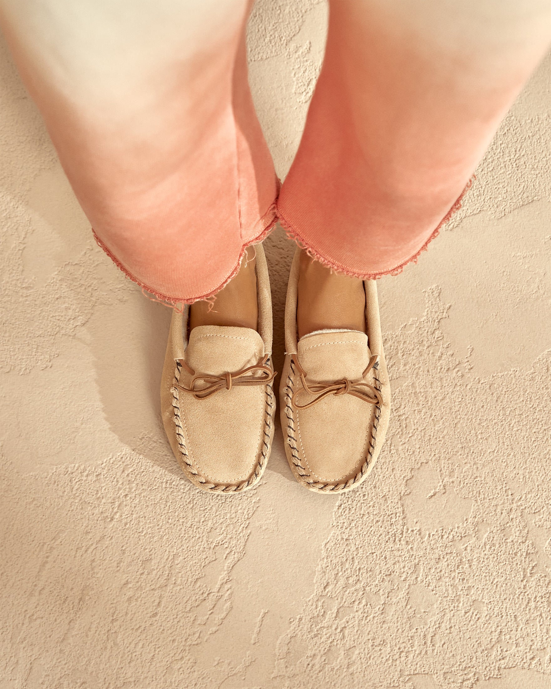 Suede And Wool Moccasins - Cortina - Champagne Beige