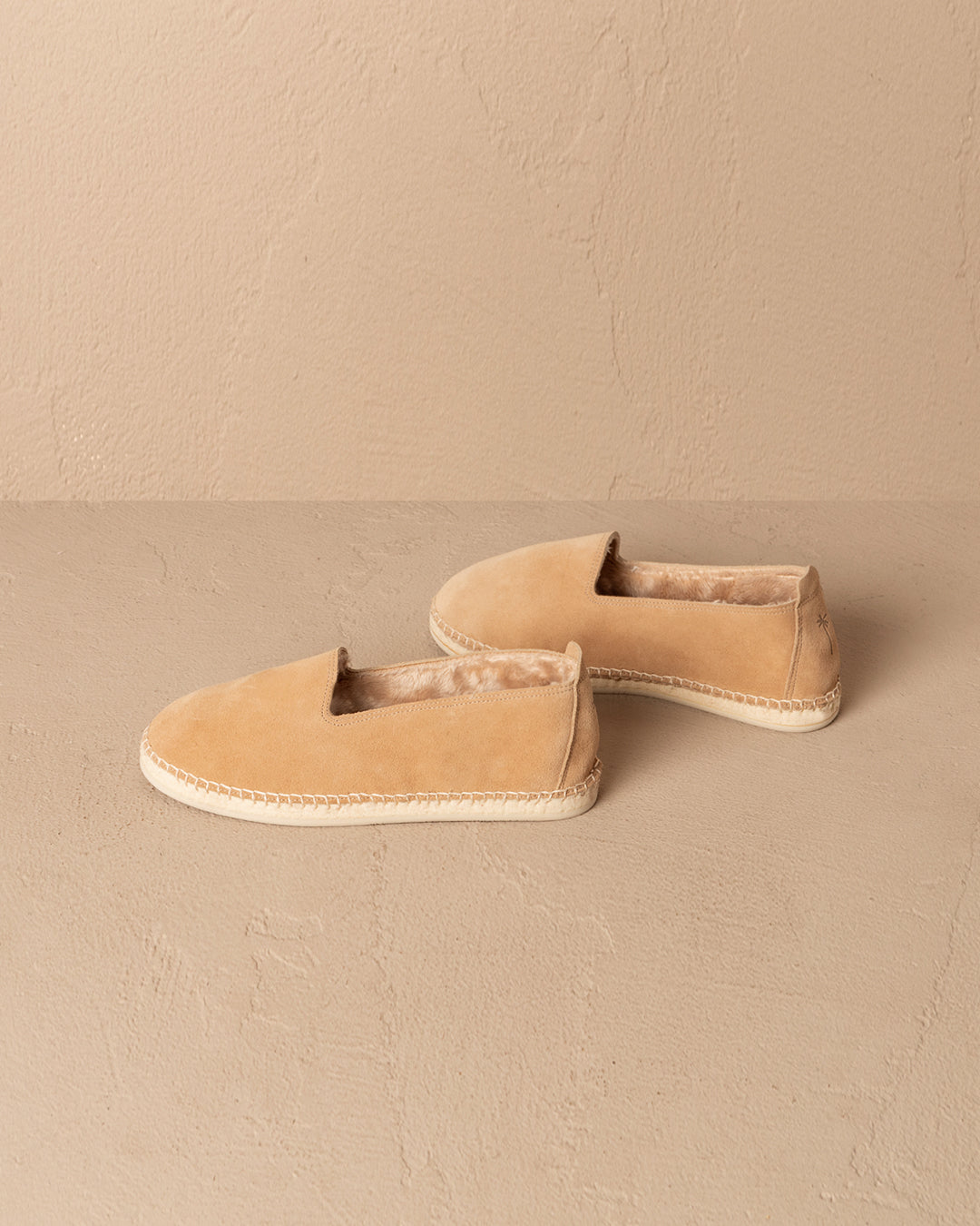Suede With Faux Fur Flat Espadrilles With Fur - Champagne Beige