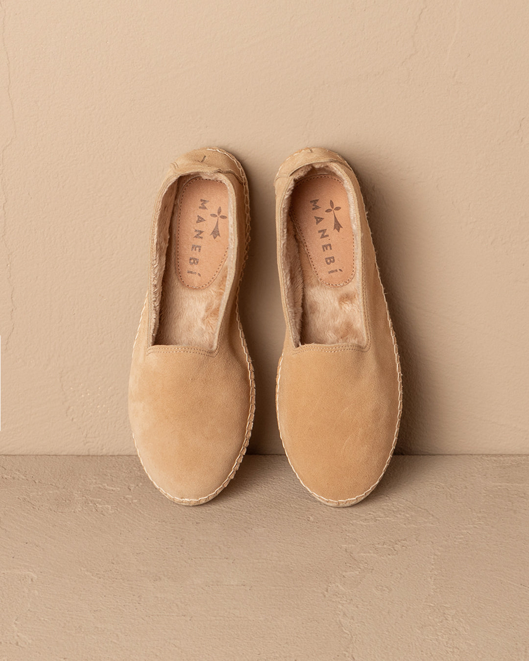 Suede With Faux Fur Flat Espadrilles With Fur - Champagne Beige
