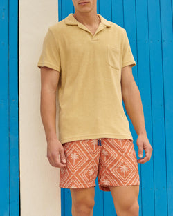 Organic Terry Cotton Olive Polo Shirt - Short Sleeves - Sand