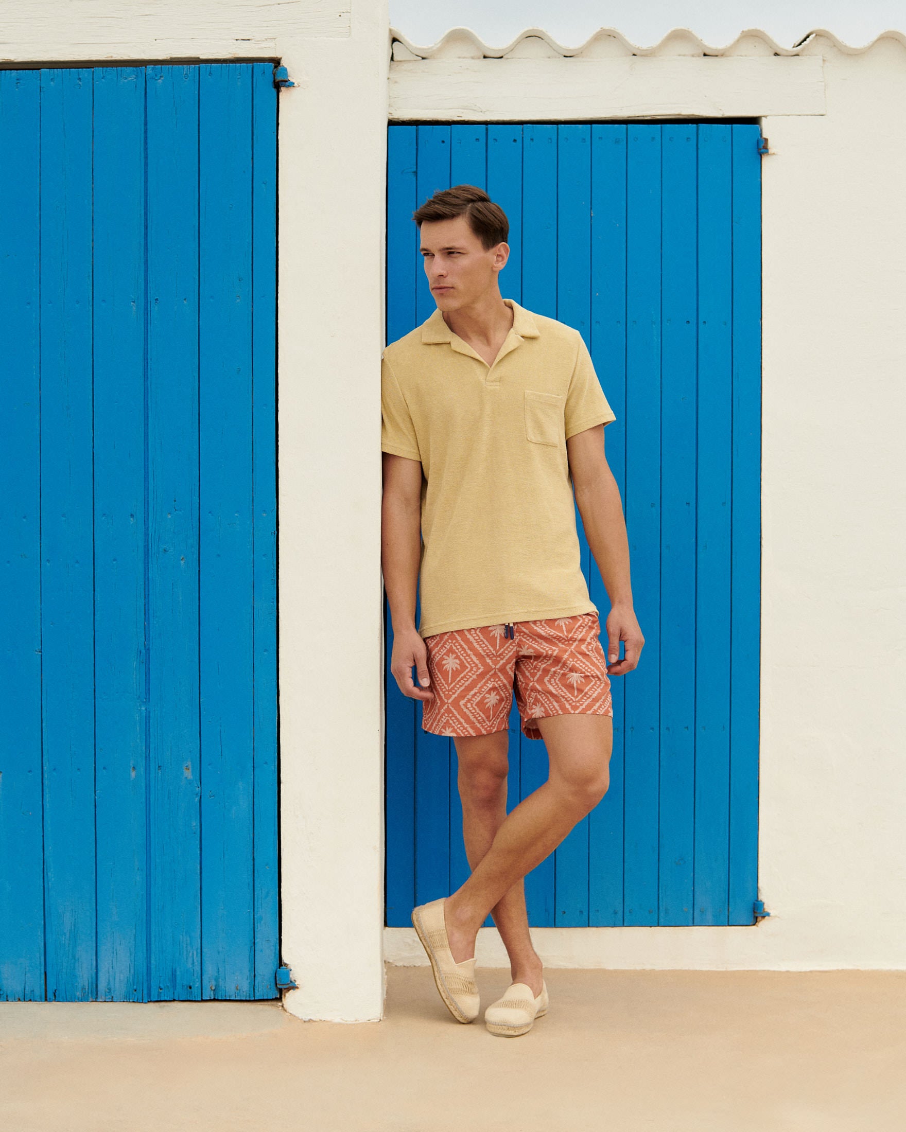 Organic Terry Cotton Olive Polo Shirt - Short Sleeves - Sand