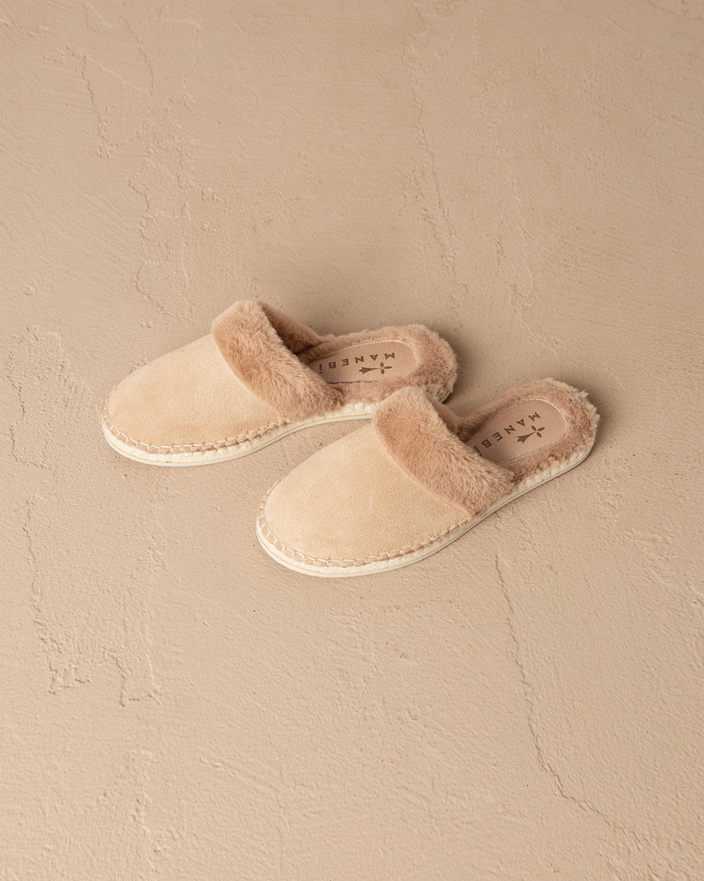Suede With Faux Fur Slippers With Fur - Champagne Beige