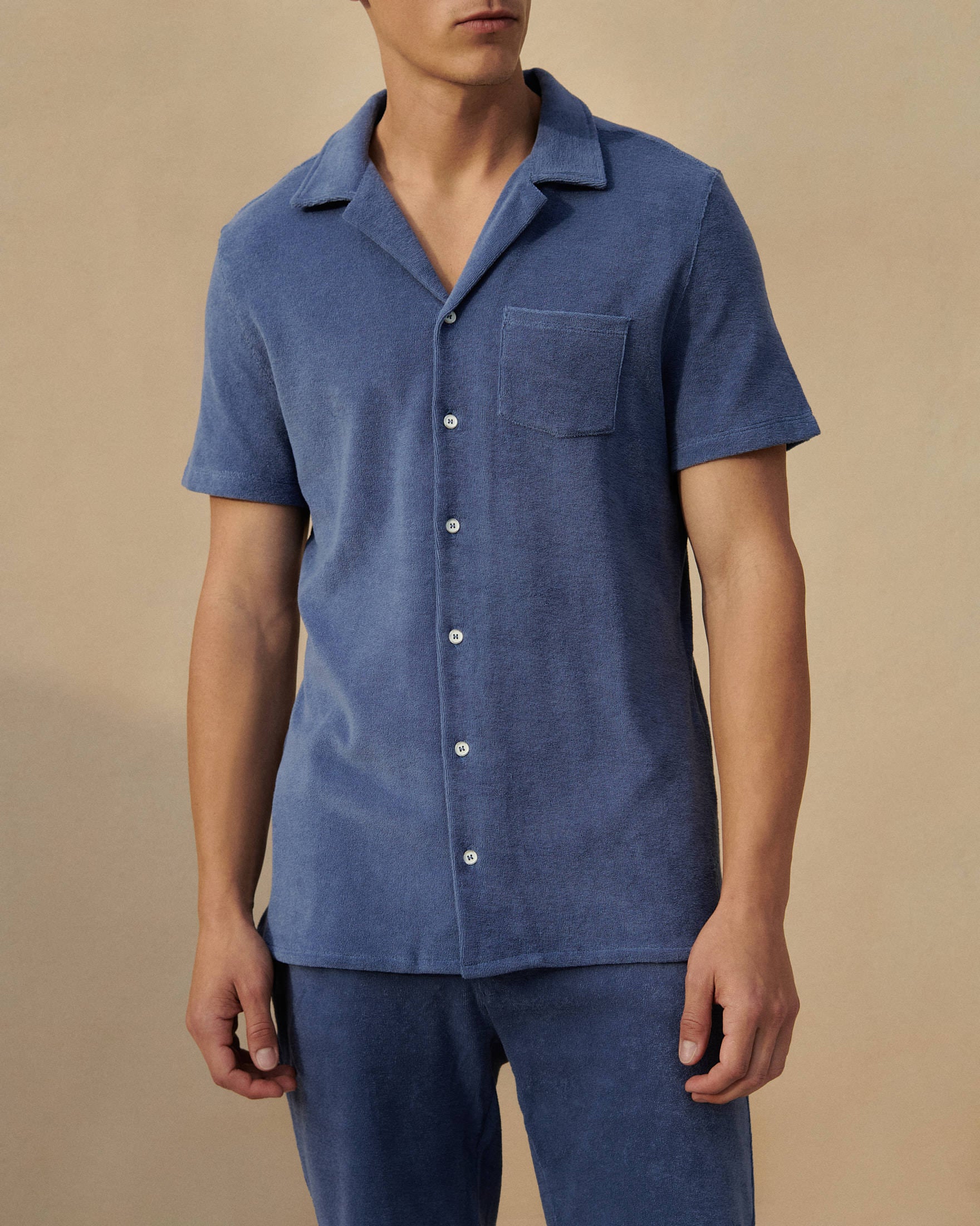 Organic Terry Cotton Luigi Shirt - Short Sleeves - Night Shadow Blue