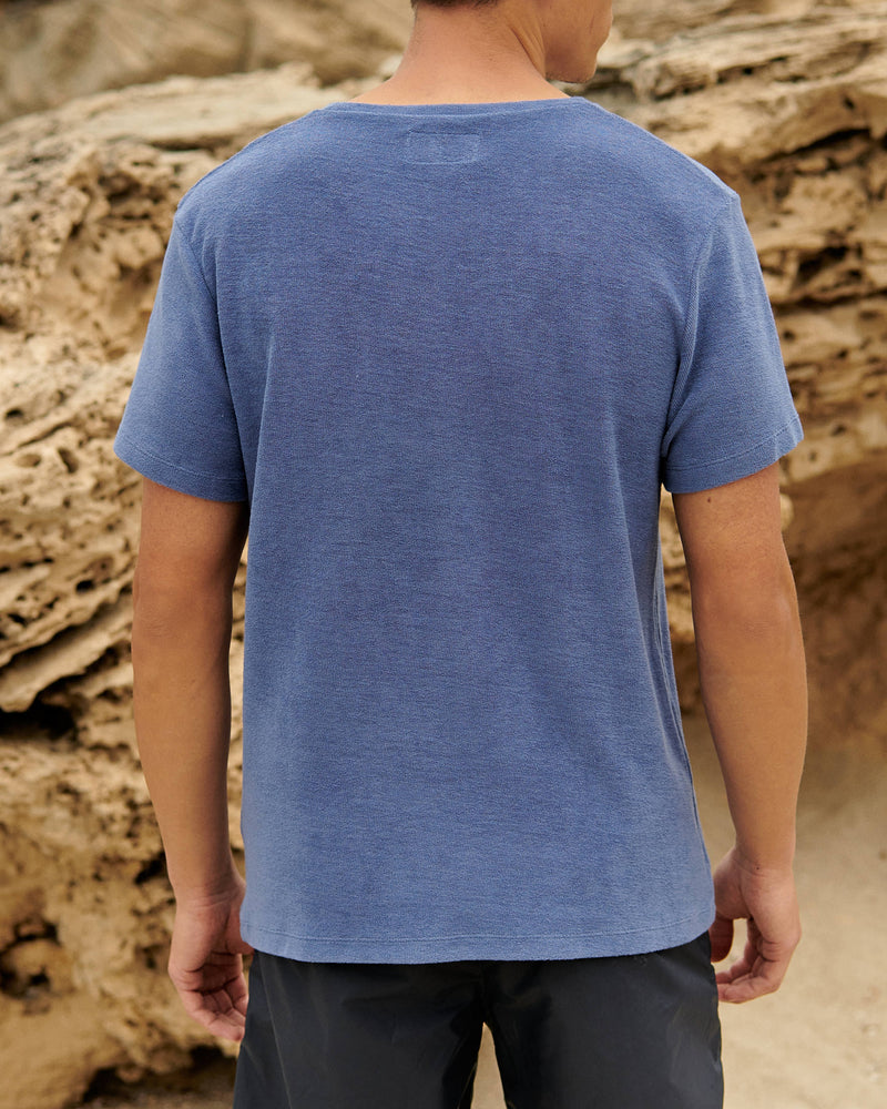 Organic Terry Cotton Emilio T-shirt - Round-necked - Night Shadow Blue