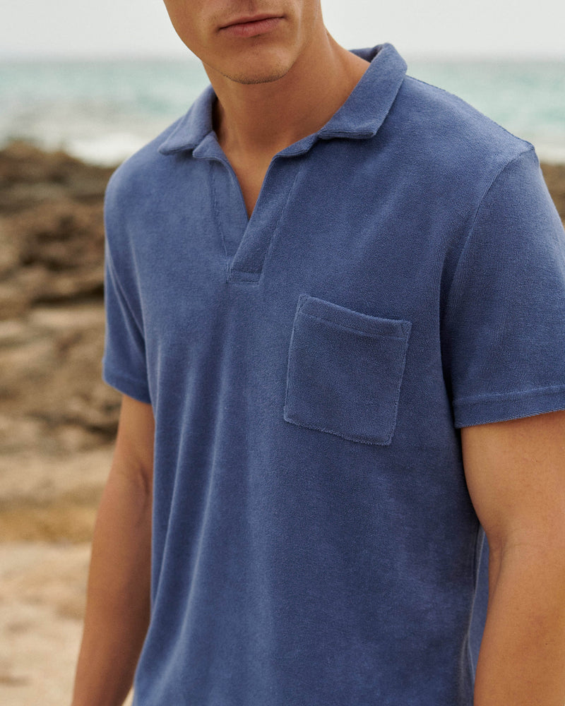 Organic Terry Cotton Olive Polo Shirt - Short Sleeves - Night Shadow Blue