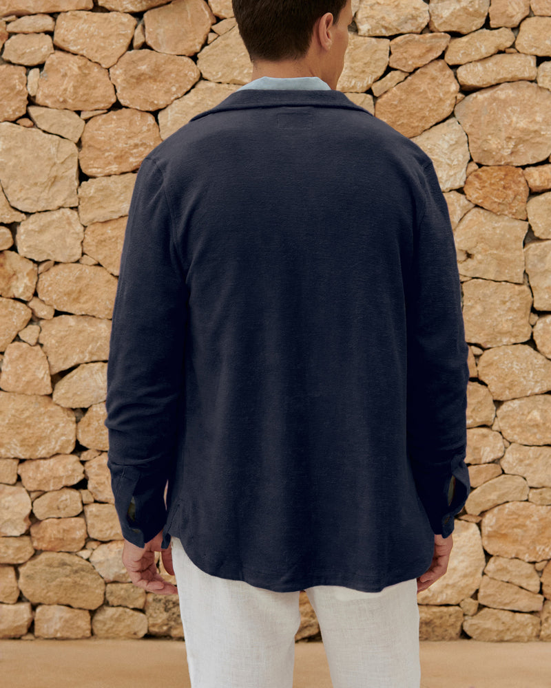 Organic Terry Cotton Nicolo Shirt - Long Sleeves - Navy