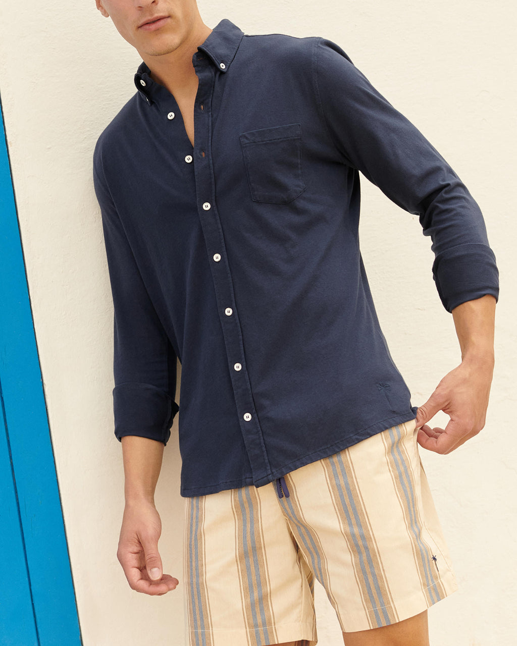 Organic Cotton Pedro Shirt - Long Sleeves - Navy