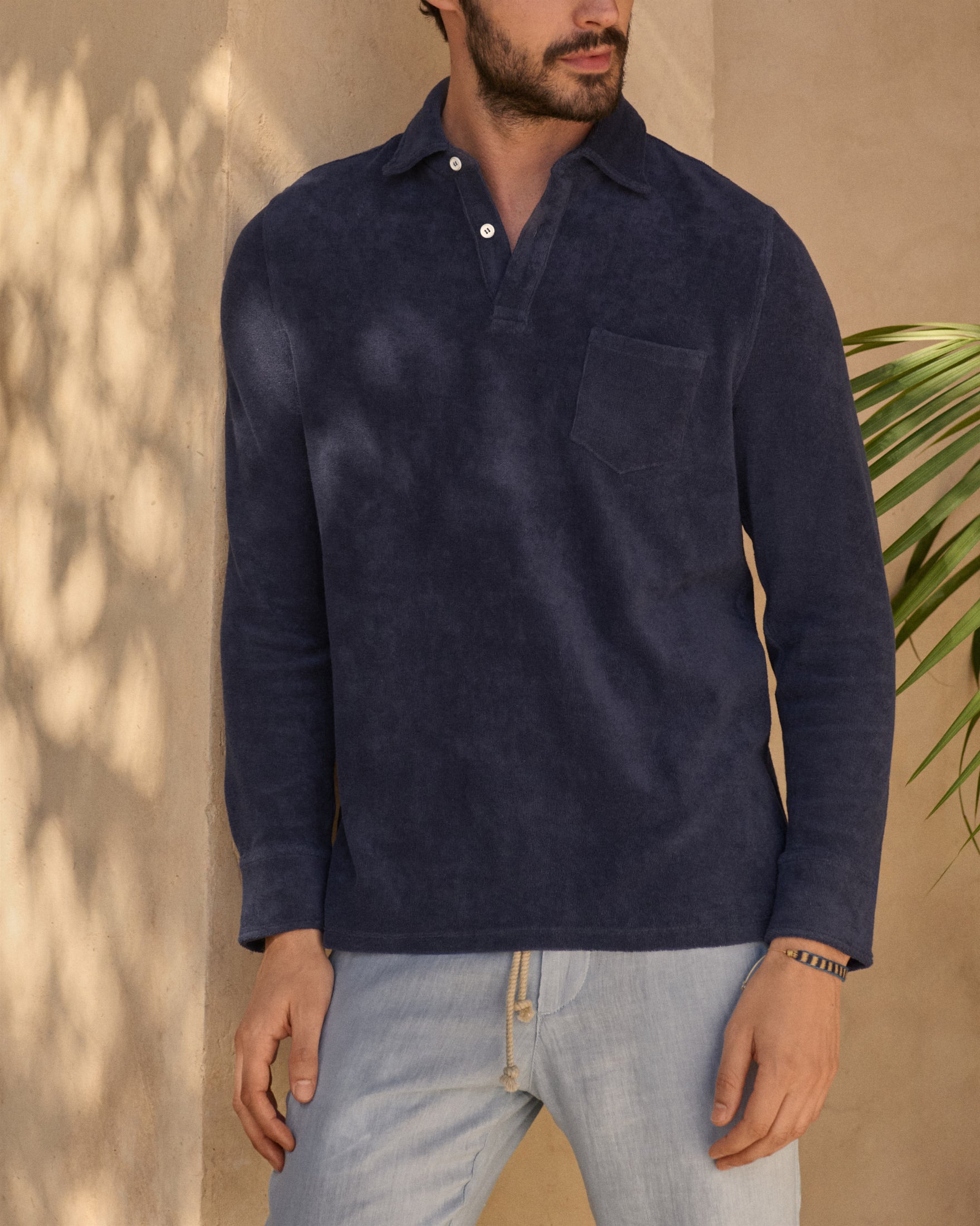 Manebí Organic Terry Cotton|Antonello Polo Shirt - Long Sleeves Navy