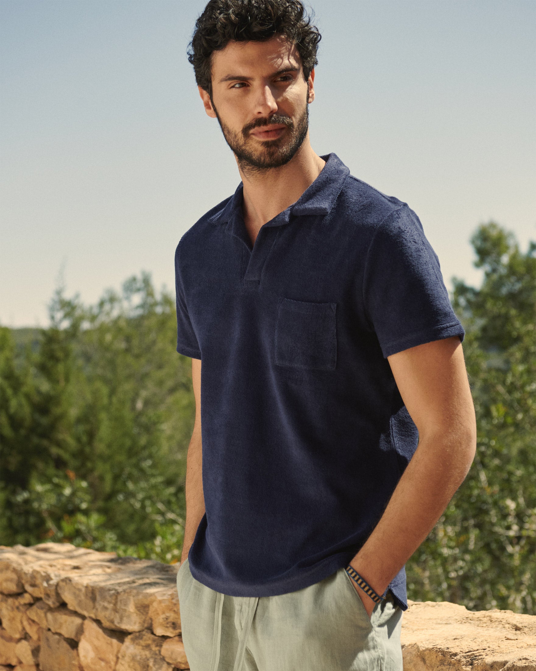 Manebí Organic Terry Cotton Olive Polo Shirt - Navy