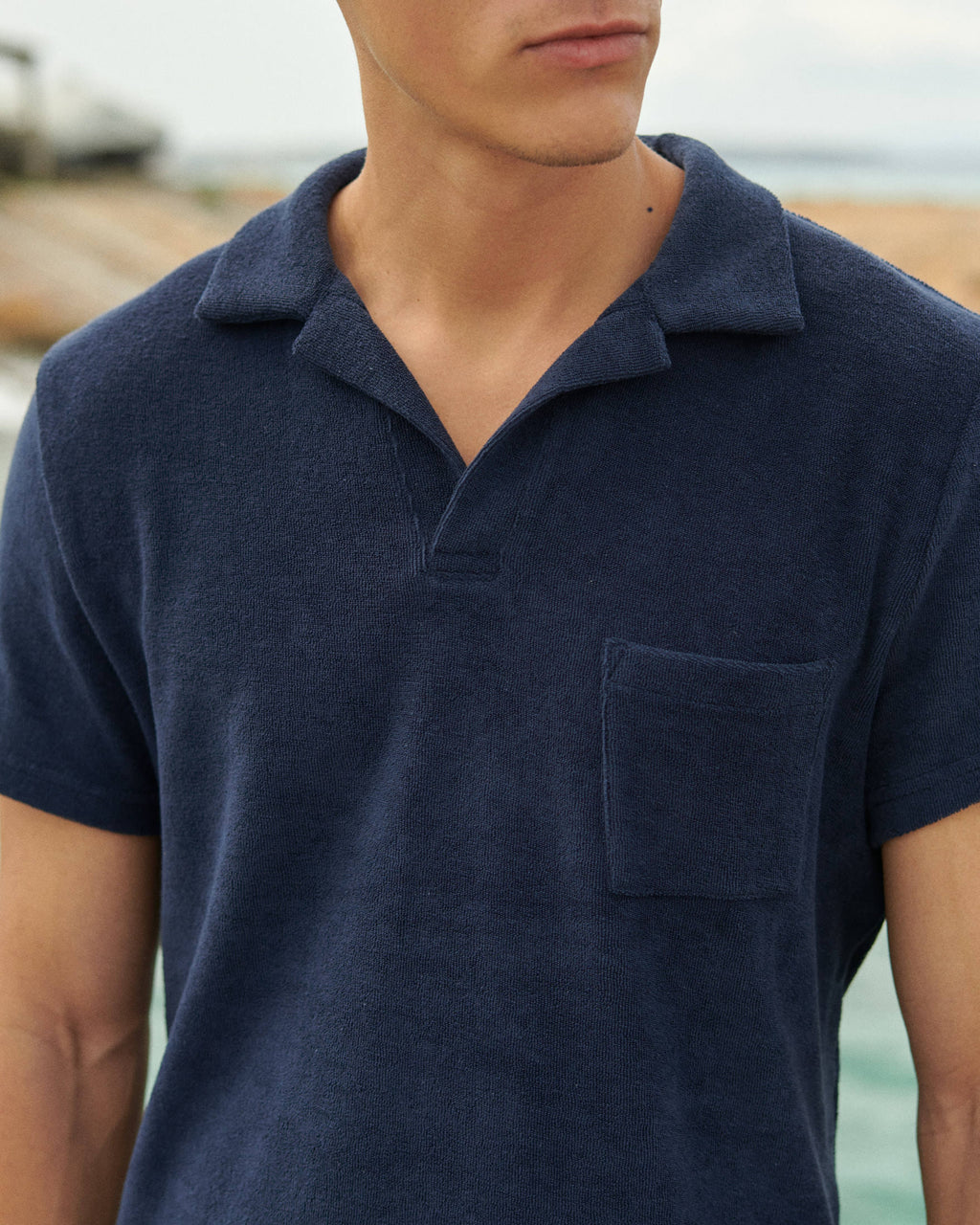 Olive Polo Shirt - Made in Portugal - Navy Terry Cotton