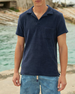 Olive Polo Shirt - Navy Terry Cotton