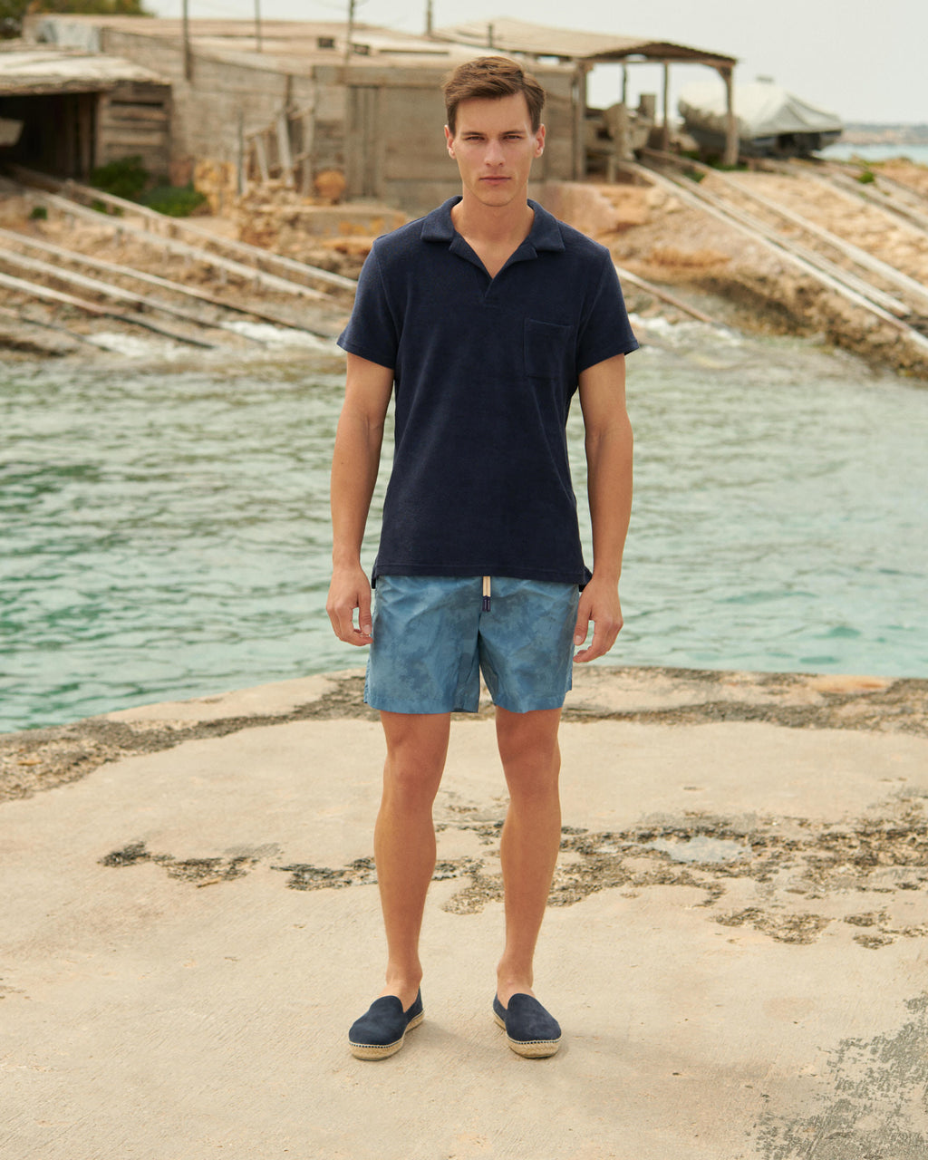 Olive Polo Shirt - Made in Portugal - Navy Terry Cotton