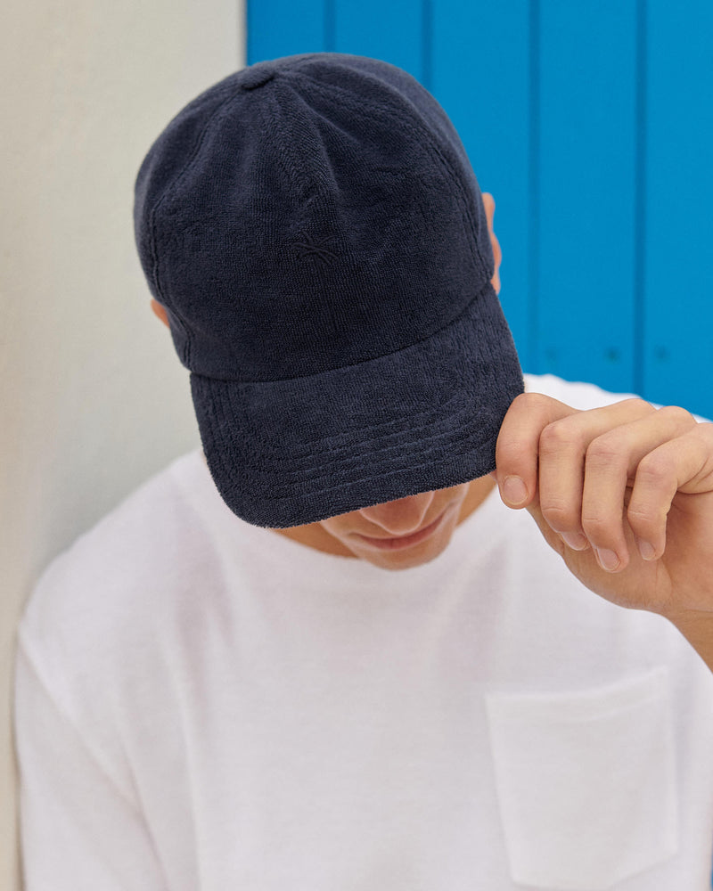 Organic Terry Cotton Lucca Cap - Embroidered Logo - Navy