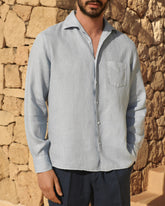 Washed Linen Panama Shirt - Grey Blue | 