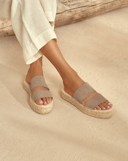 Suede Double Sole Two Bands Sandals - Hamptons - Coco Brown